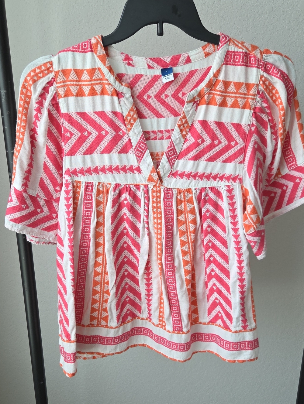 Old Navy Pink & Orange Chevron Peasant Tunic Large Boho Pink Orange Chevron